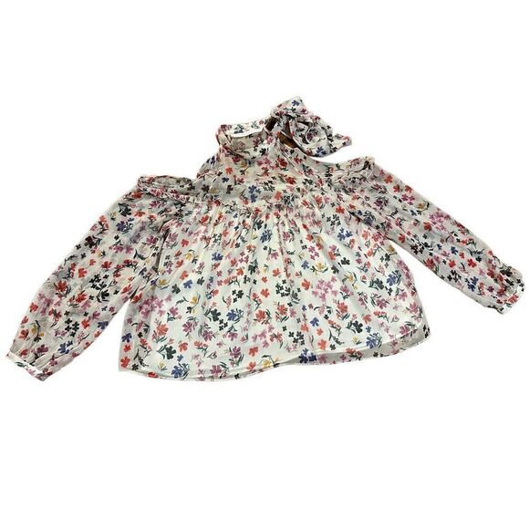 ZARA trafaluc Floral Cold Shoulder Ruffle Top Blouse Multicolor sz small - Picture 2 of 9